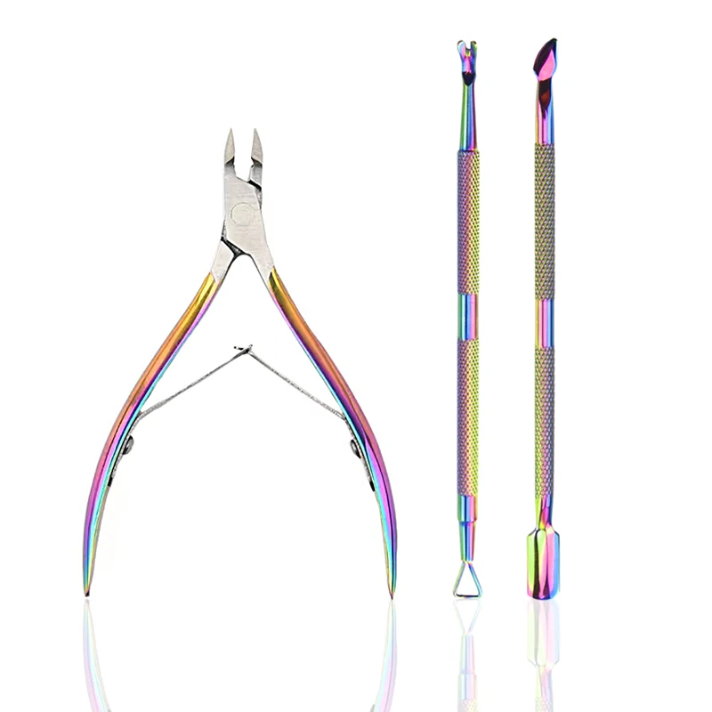 3 Pcs/Set Professional Stainless Steel Nail Cutter Scissor Nippers Muti Function Cuticle Pusher Remover Nail Care Manicure Kits