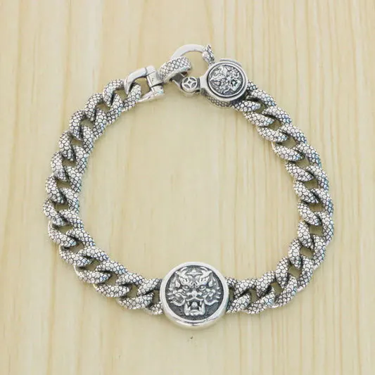 Original antique China-Chic male personality Seiko Chaoren pure silver dragon scale chain bracelet Thai silver antique jewelry