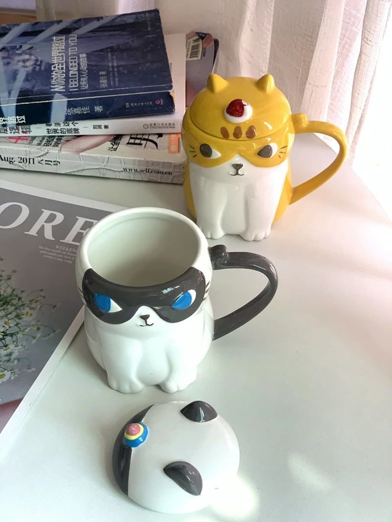 Lucu Kartun Kucing Mug Pasangan Cangkir Dengan Tutup Cangkir Air Kantor Kopi Mug