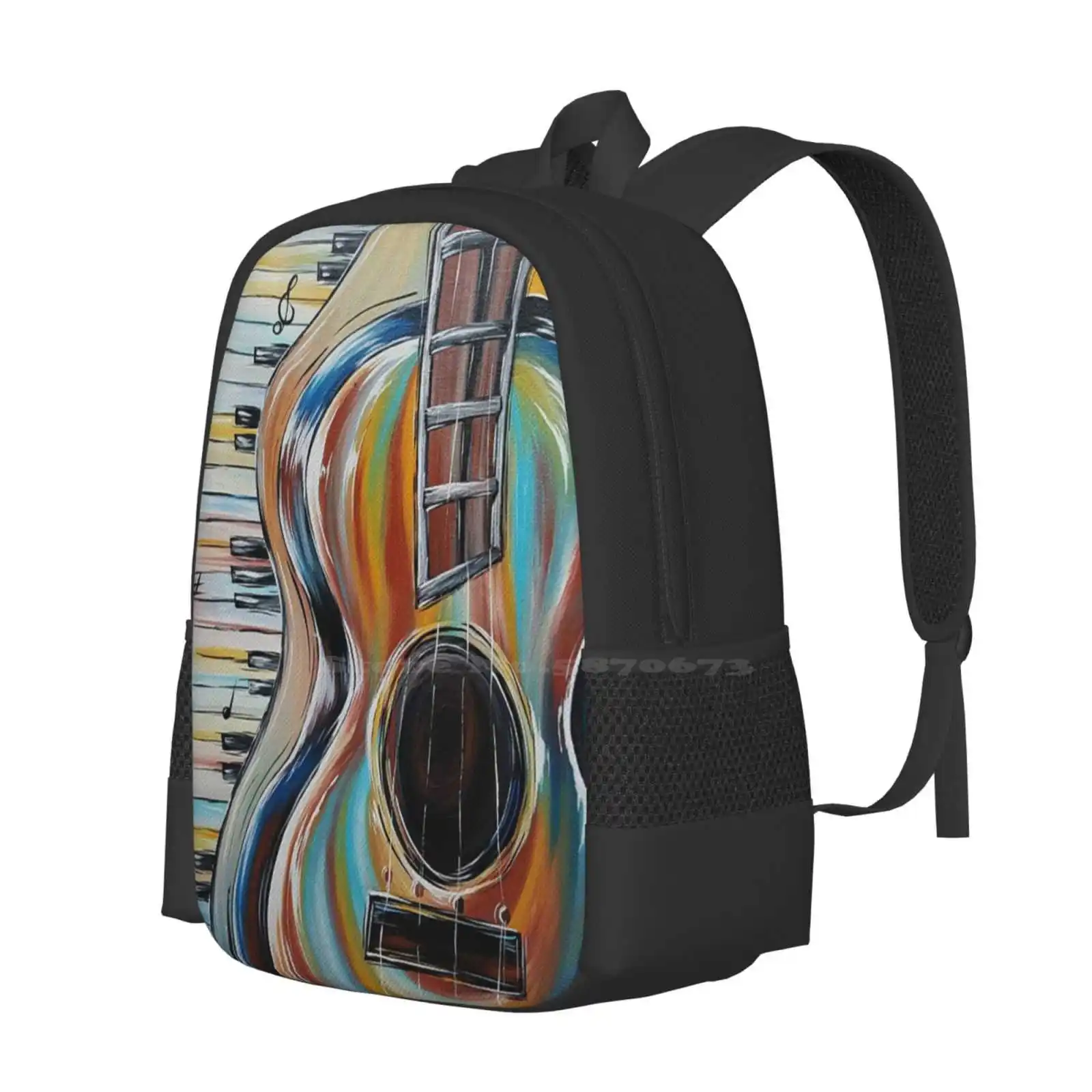 Colours Of Music Pattern Design Bag Student'S Backpack Guitar Piano Keyboard Instruments Musical