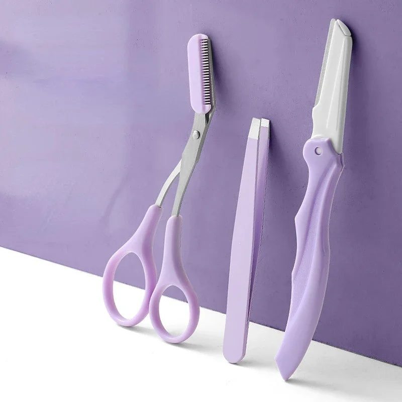 Karsyngirl 3Pcs Edelstahl Augenbraue Trimmer Falten Augenbraue Trimmen Anzug Augenbraue Clipper Kamm Pinzette Make-Up-Tools