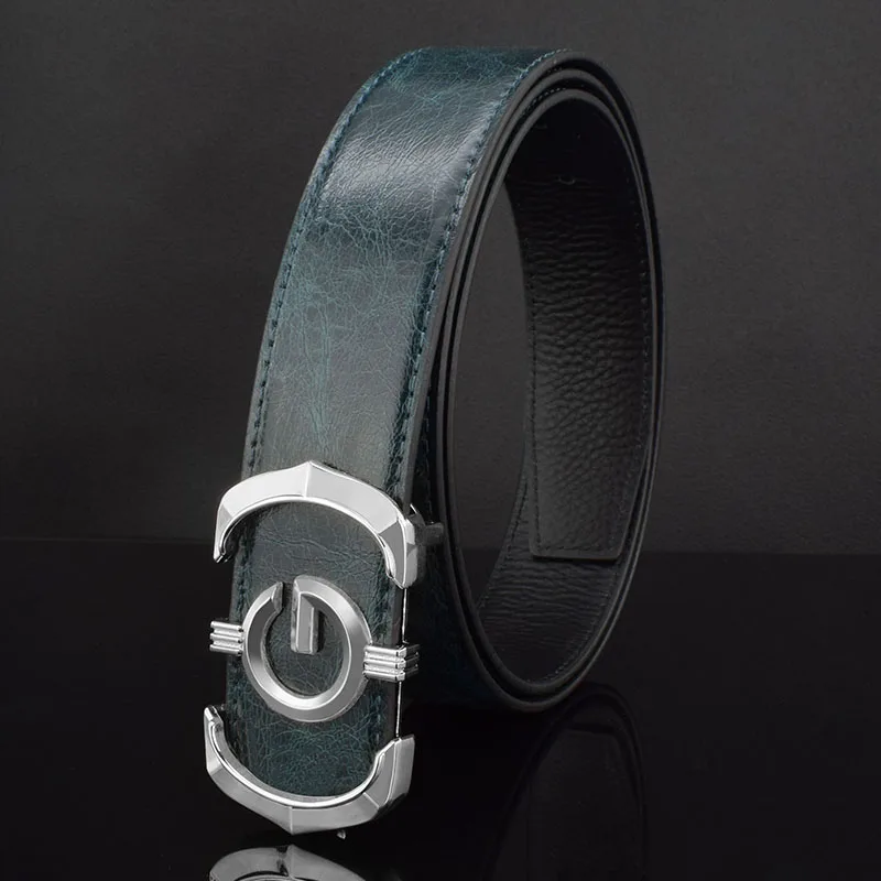 Casual Versatile G Letter Belt Men Leather Smooth Buckle Light Color Belt Men's Simple Young Fashion Waist Strap Ceinture Homme