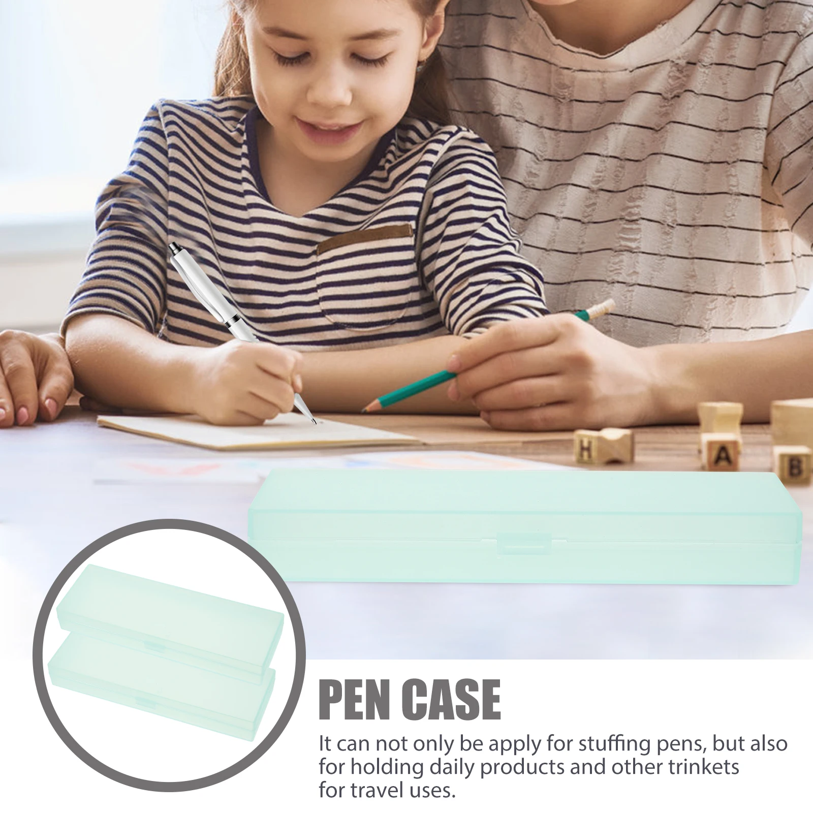 

2Pcs Transparent Pencil Box Clear Polypropylene Case 19.5x6.5x2.5cm Snap Closure Lid Portable for School Travel Supplies