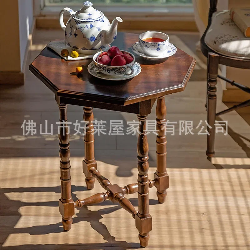 Retro Octagonal Solid Wood Dining Table Art Style Nostalgic Living Room Furniture Internet Celebrity Home Decor