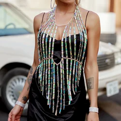Sexy Long Acrylic Top Halter Bra Chain Women Fashion Girl Festival Jewelry Accessories Masquerade Stage Show Body Chain