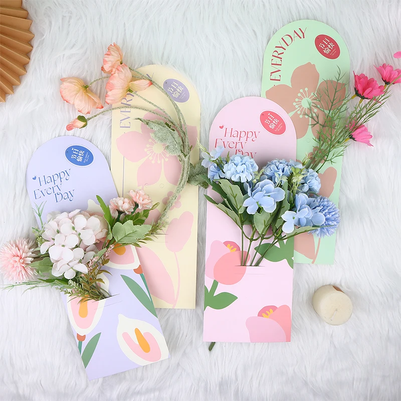 5Pcs Handheld Bouquet Packaging Box Paper Flower Card Flower Arrangement Paper Valentine's Day Festival Supplies