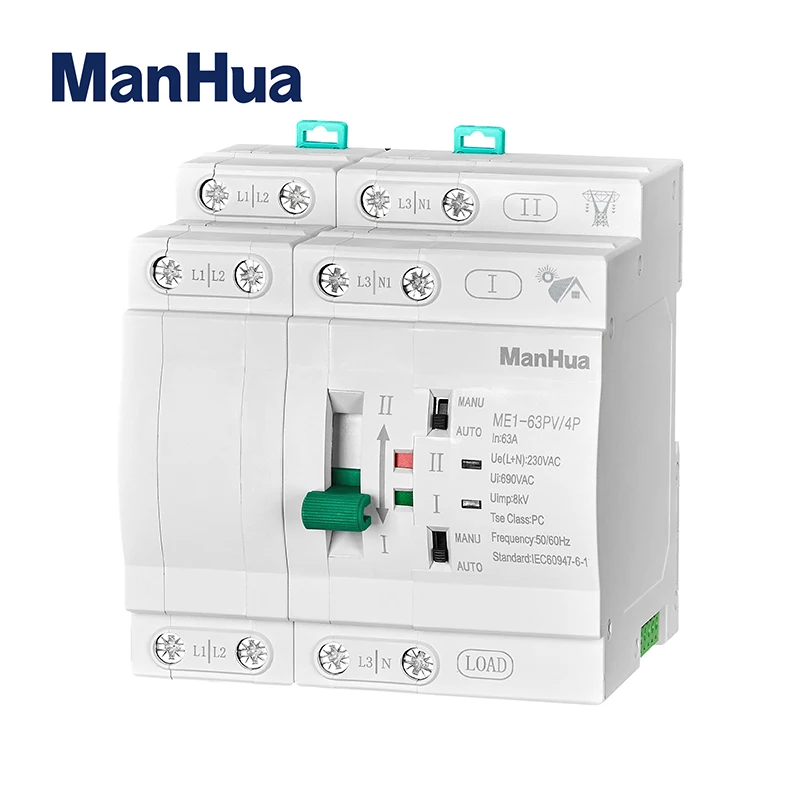 ManHua ME1-63PV/4P 63A 380VAC Photovoltaic Automatic Transfer Switch For Solar Photovoltaic DC Power And City AC Power