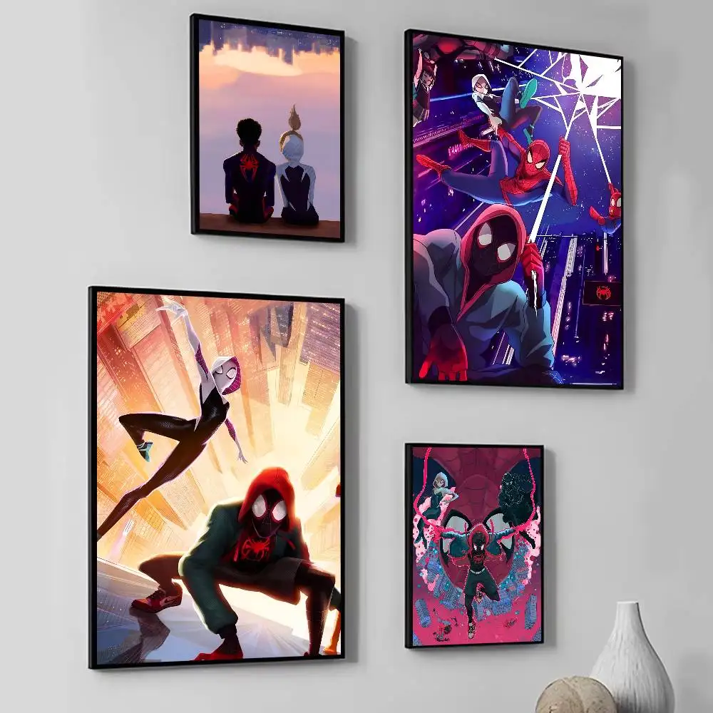 Anime Movie S-Spider-M-Man Cartoon Across the S-Spider-Verse Posters Self Adhesive Waterproof Ideal For Living Room Bedroom Bar