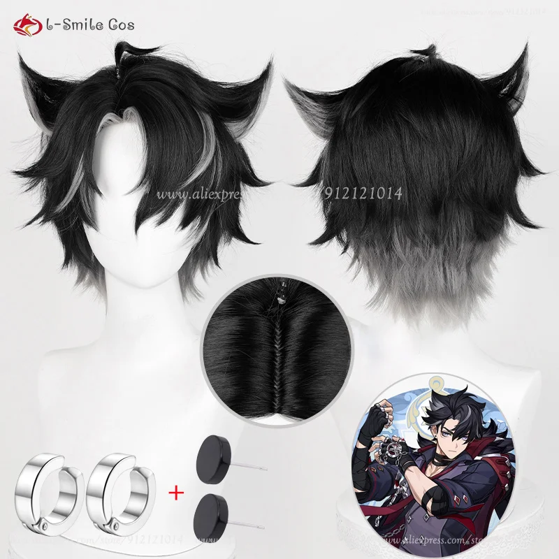 Fontaine Wriothesley Cosplay Perücke 30cm schwarz Farbverlauf grau Perücken hitze beständige synthetische Perücken Party Perücke Perücke Kappe