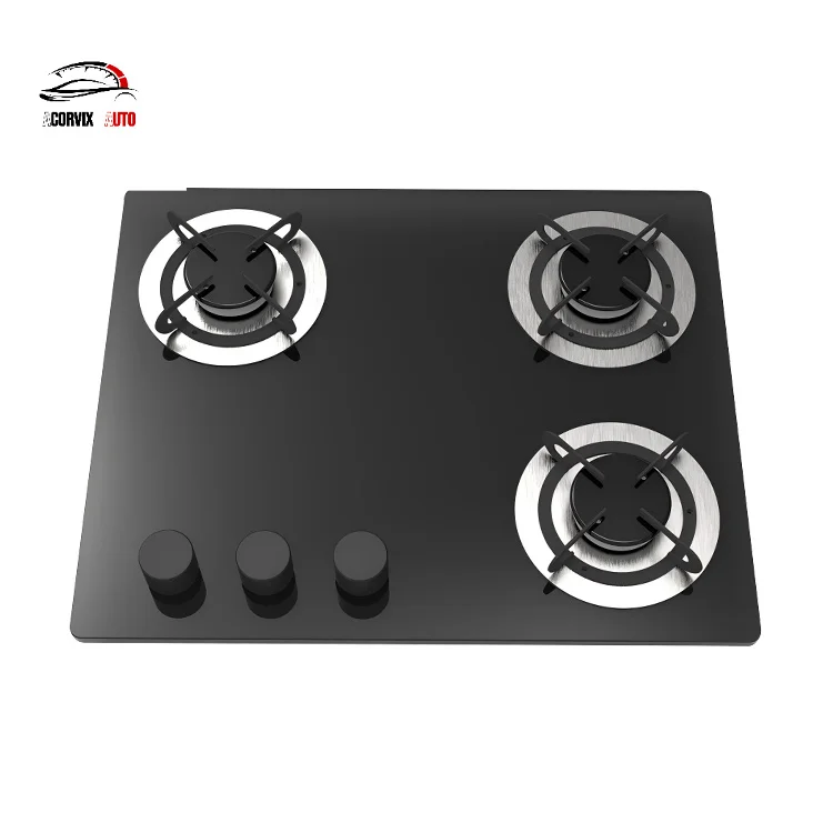RV Gas Cooktop 505x410mm Built in 3 Burner Propane LPG Stove 8mm Tempered Glass Lid for Camper Van Yacht Motorhome RV Stove