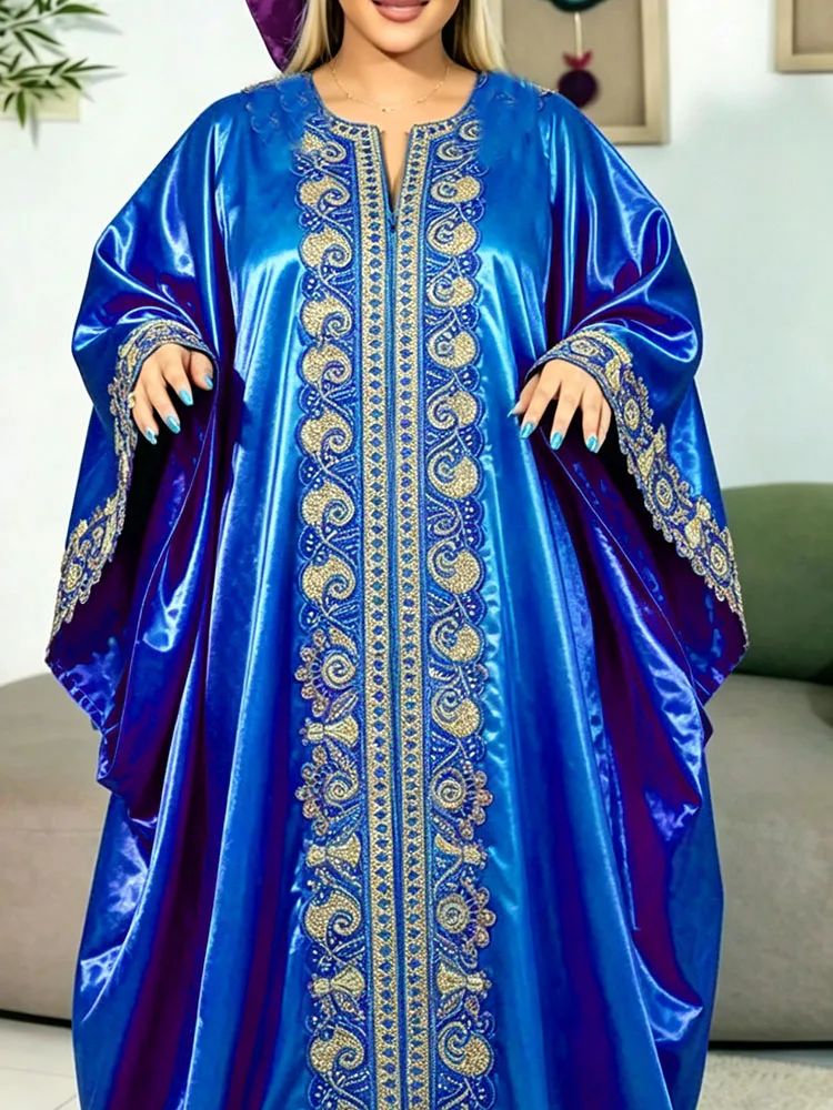 

Elegant Bazin Riche Embroidery African Boubou Abaya Dashiki Kaftan Wedding Eid Church Evening Formal Maxi Gown