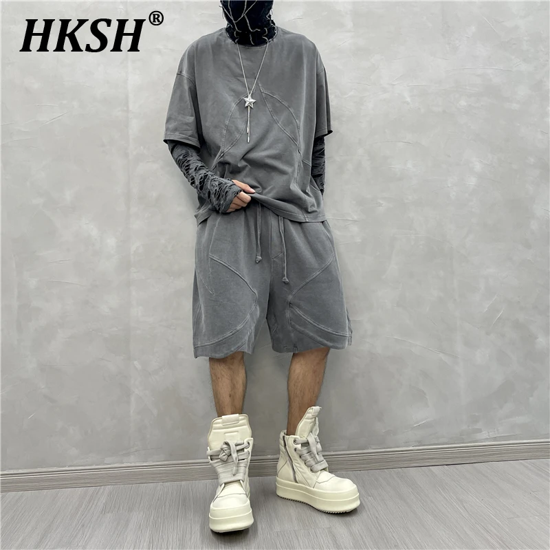 

HKSH Niche Design High Sense Retro Washed Patchwork Personalized Capris High Street Trendy Fashion Summer Casual Shorts HK2076