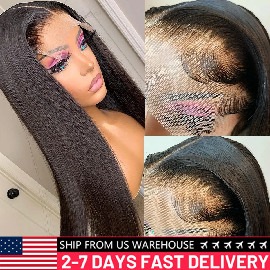 Brazilian 30 38 Inch Bone Straight 13x4 Lace Front Human Hair Wigs 180 Density HD Transparent Lace Frontal Hair Wig For Women