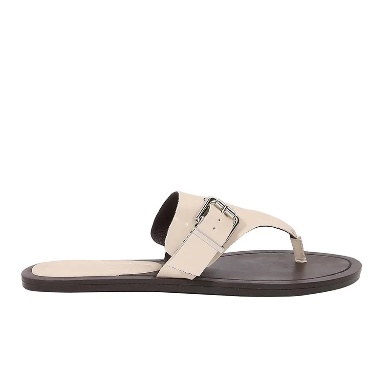 Summer Flip Flops Women Fashion Metal Buckle Design Soft Bottom Flat Sandals Slippers Concise Beach Casual Shoes Ladies