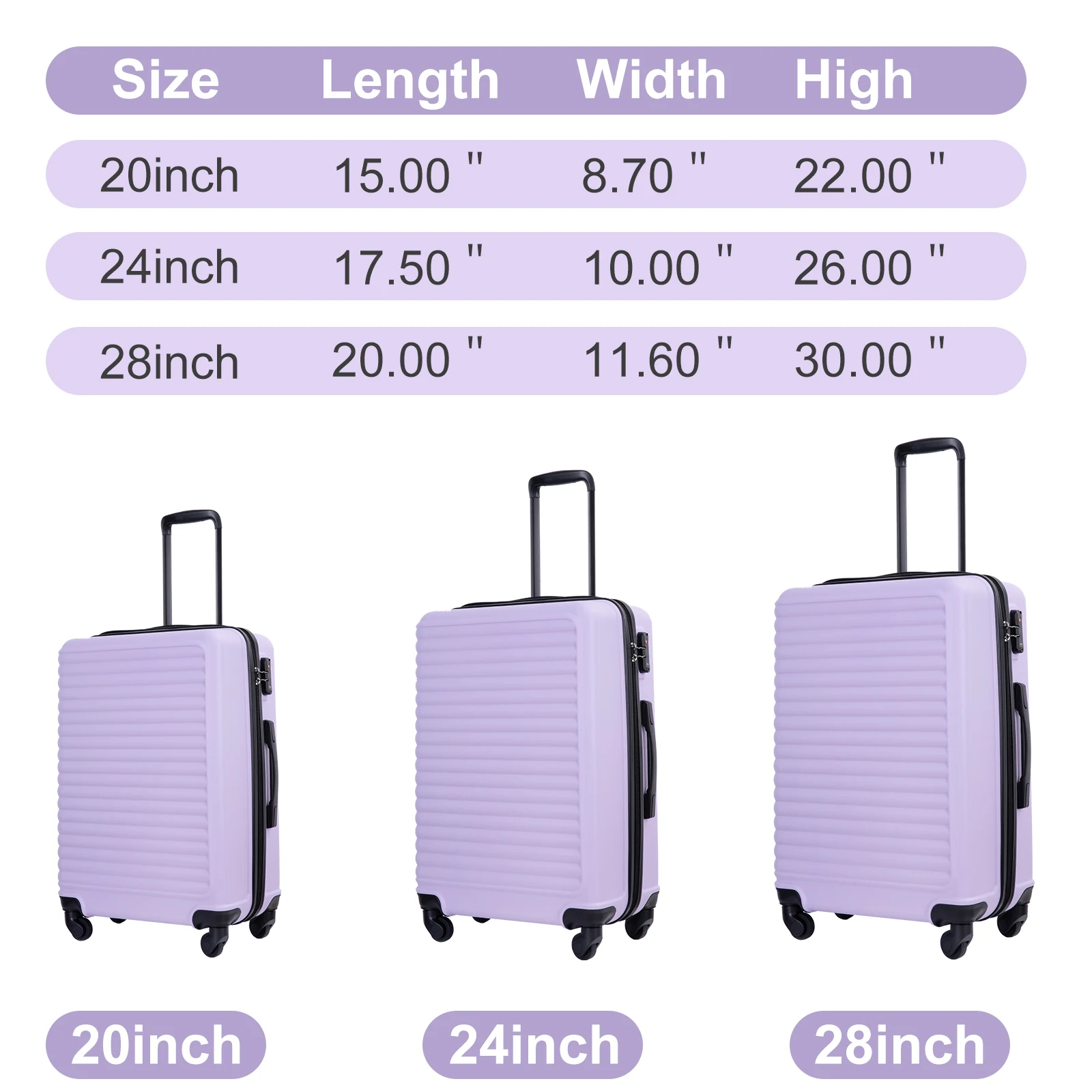 Travelhouse Hardshell Suitcase ABS+PC Luggage Sets Lightweight Durable Suitcase with TSA Lock,3-Piece Set (20/24/28)