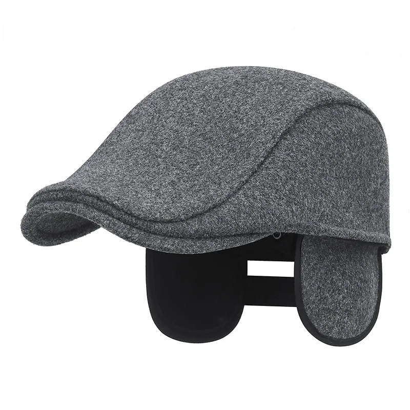 Winter outdoor cycling warm ear cap duckbill hat men's woolen middle-aged and elderly cold-proof British vintage forward hat