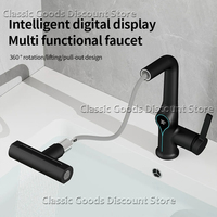 Waterfall Pull Out Kitchen Faucet Black Intelligent Digital Display Cold Hot Mixer Taps Rotatable Sink Lifting Basin Faucet