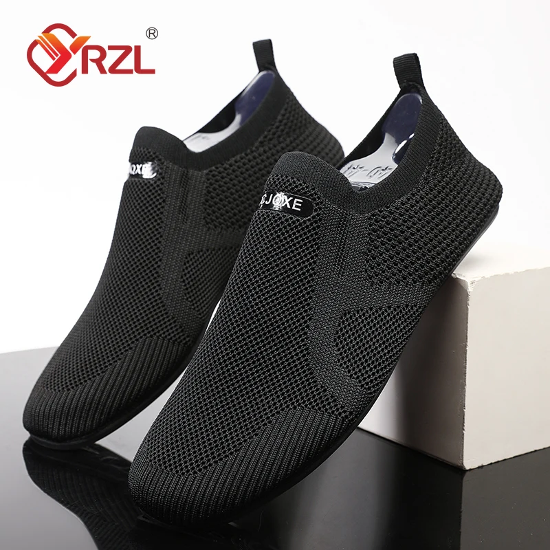 YRZL Shoes for Men Walking Knit Shoes Slip on Leisure Flat Shoe Breathable and Lightweight Mens Loafer Indoor House Casual Shoes