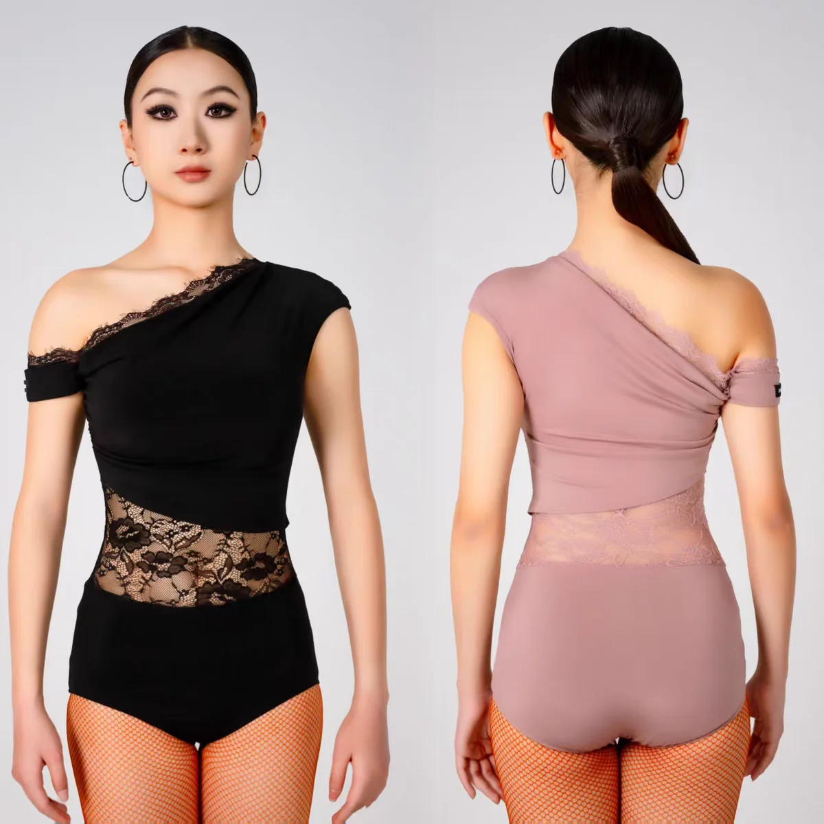 Latin Dance Costume Women Lace-spliced Sloping Shoulder Jumpsuit Practice Clothes Chahcha Samba Latin Dance Clothes Wear DN21212