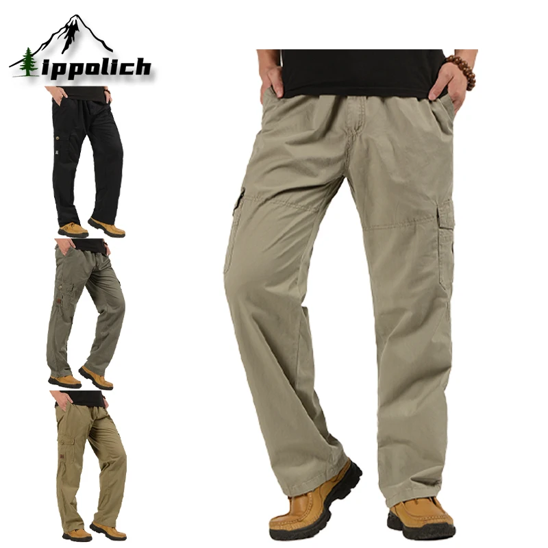 

IPPOLICH 2025 Men's Casual Work Pants Men's Workwear Casual Cotton Pants Fashionable Comfortable Pants Multi-pocket Loose Pants