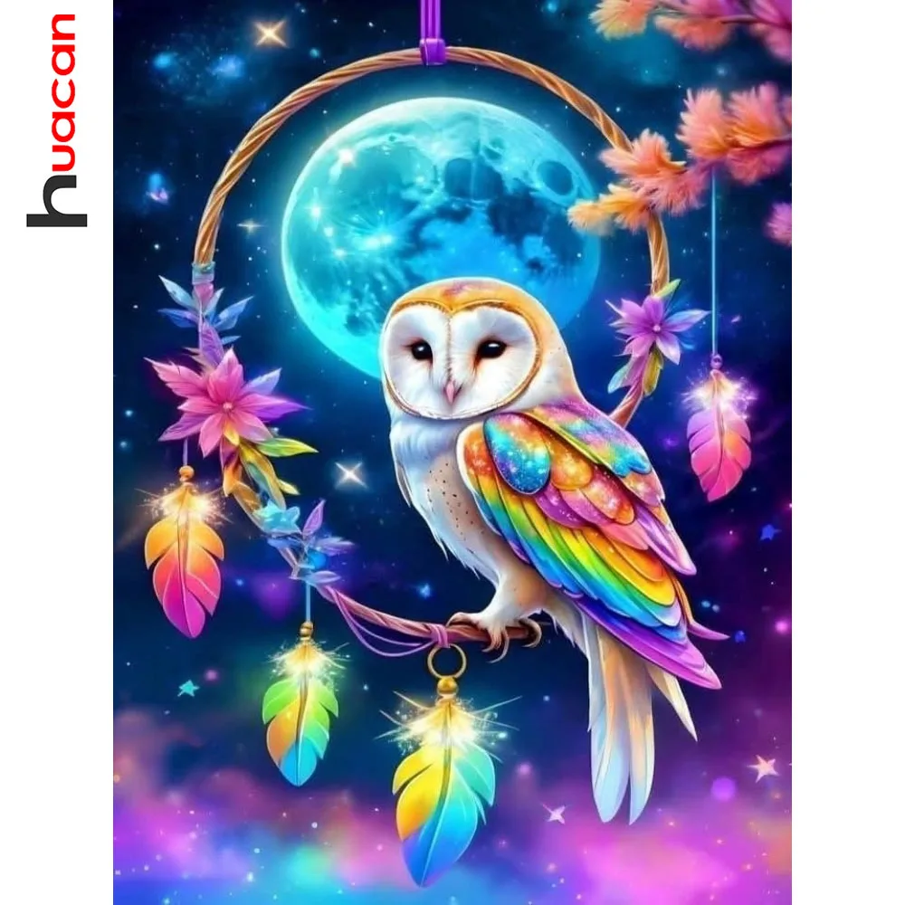 Huacan 5D الماس اللوحة الكاملة كريستال فسيفساء البومة زاك التطريز صورة الحيوان حجر الراين ديكور المنزل هدية