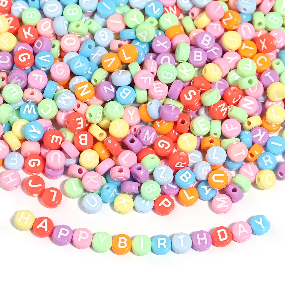 100pcs/lot Acrylic Letter Bead Color Flat Round Alphabet Loose Spacer Beads for Jewelry Making DIY Bracelet Handmade Accessories