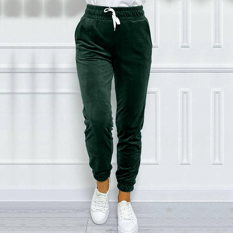 

Solid Drawstring Velvet Sweatpants, Casual Jogger Pants For Fall & Winter, Women's Clothing