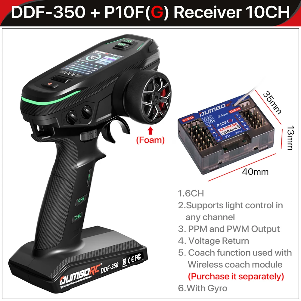 DUMBORC 2.4G 10CH Digital Radio Remote Controller DDF-350 Transmitter with Receiver for RC Car Boat Tank LCD FHSS System image 3