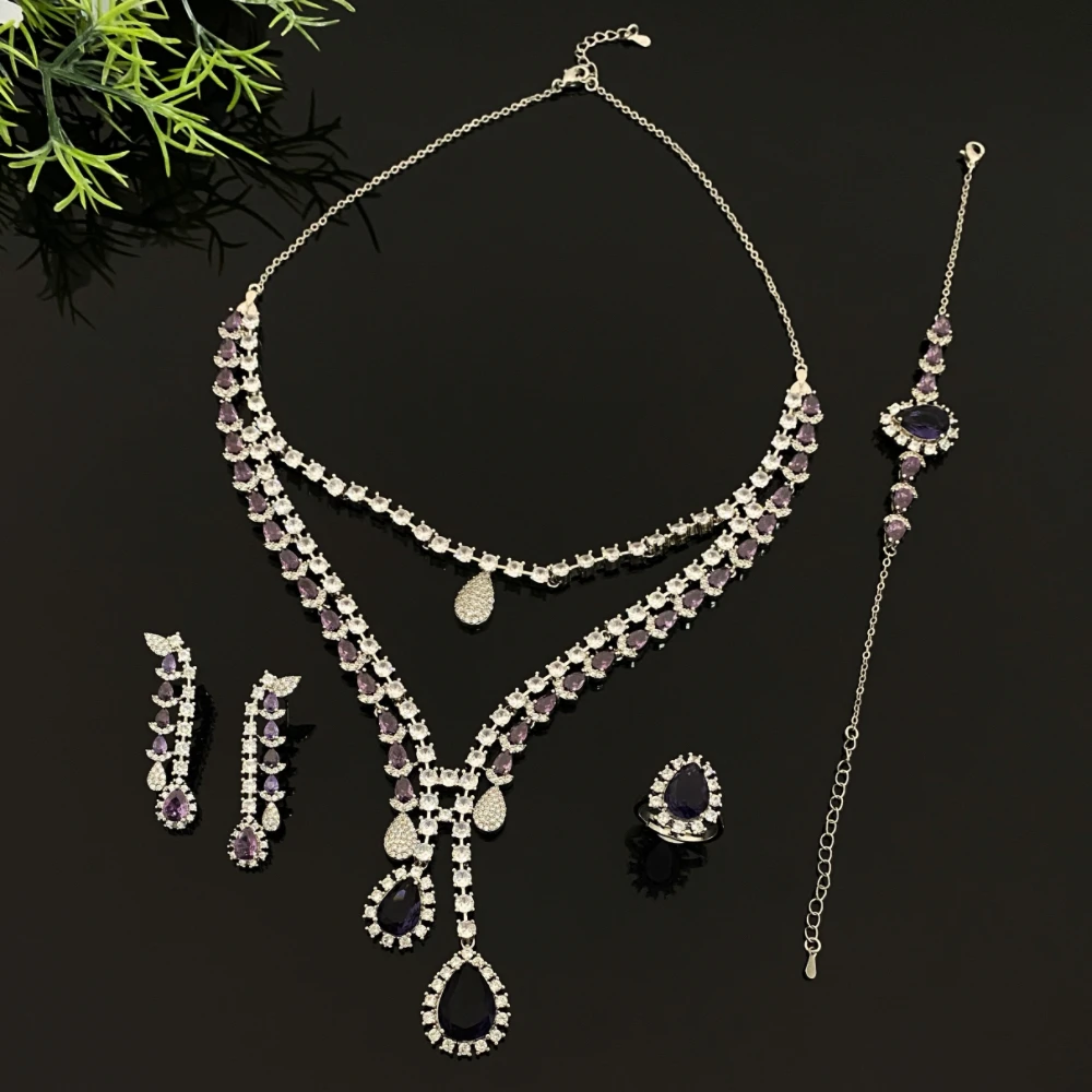 

JRH свадебный комплект украшений для женщин, ожерелье с кубическим цирконием, серьги, кольцо, браслет, кулон, дизайн, свадебный аксессуар 2025