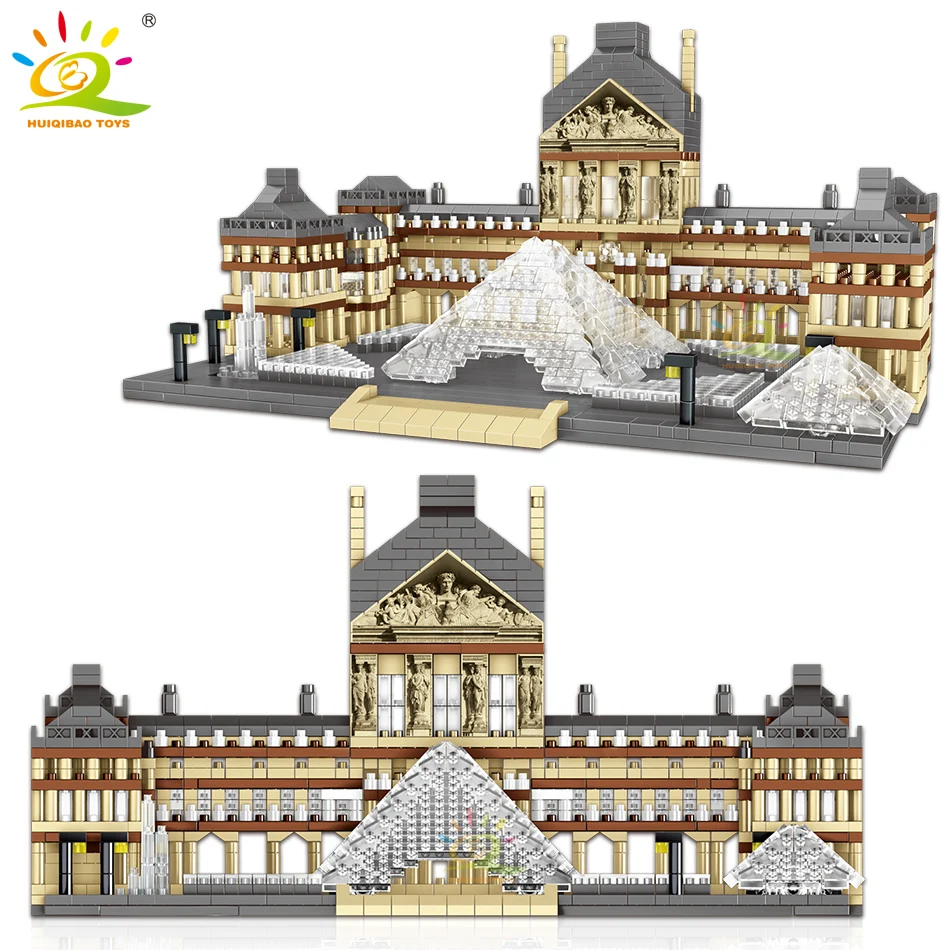 HUIQIBAO 3377pcs Louvre Museum Architecture Model Micro Building Block City Street View Mini Diamond Bricks Children Toys