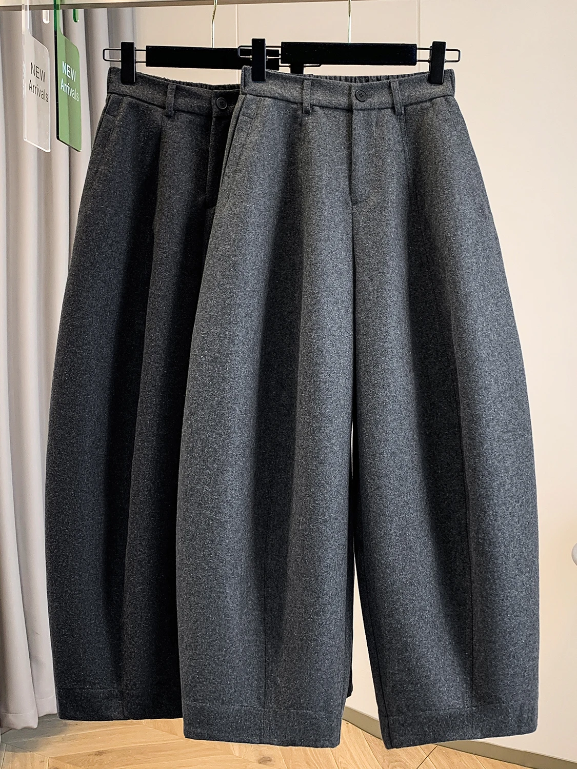 

Осенне-зимние женские широкие брюки большого размера из шерстяной смеси с высокой талией, повседневные, стройнящие, фасон «баллон»