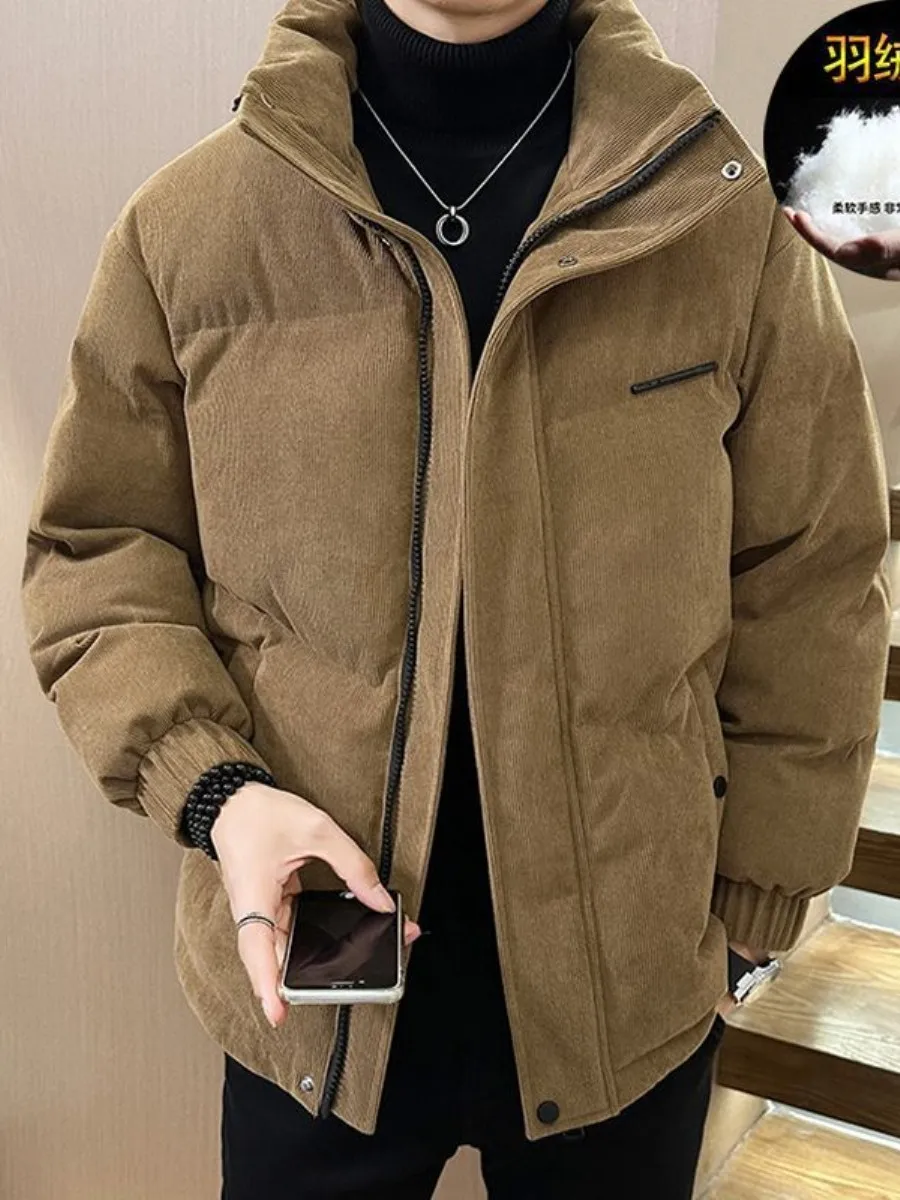

Утепленная вельветовая повседневная свободная мужская хлопковая куртка с воротником-стойкой, теплая зимняя верхняя одежда, универсальное хлопковое пальто