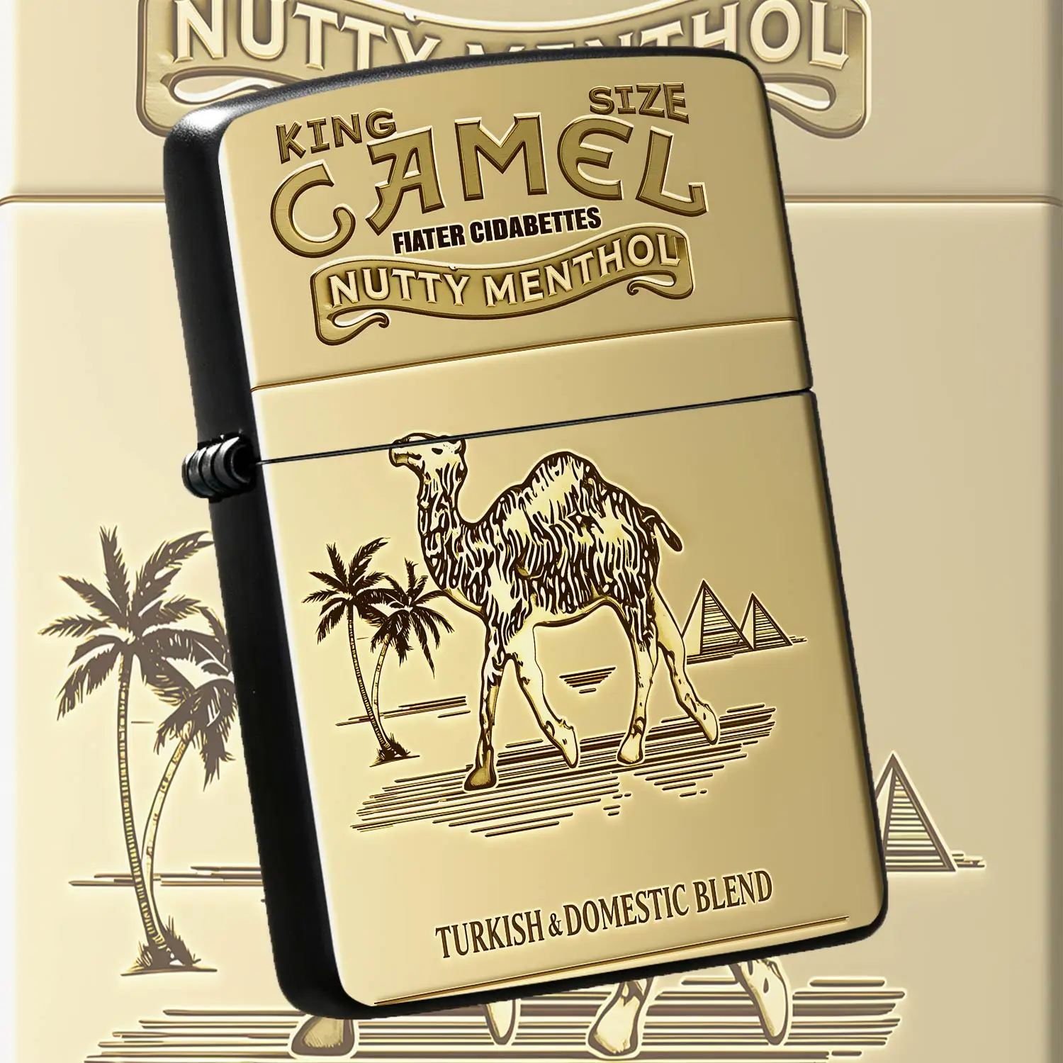 VintageThemed Portable Lighter, Exquisite Nutty Menthol Desert Pyramid Pattern Design, Sleek All-match Style for Daily Use Outdoor Camping Travel Hiking, Ideal Unique Decorative Practical Gift for Friends Collectors A Humorous And Interesti