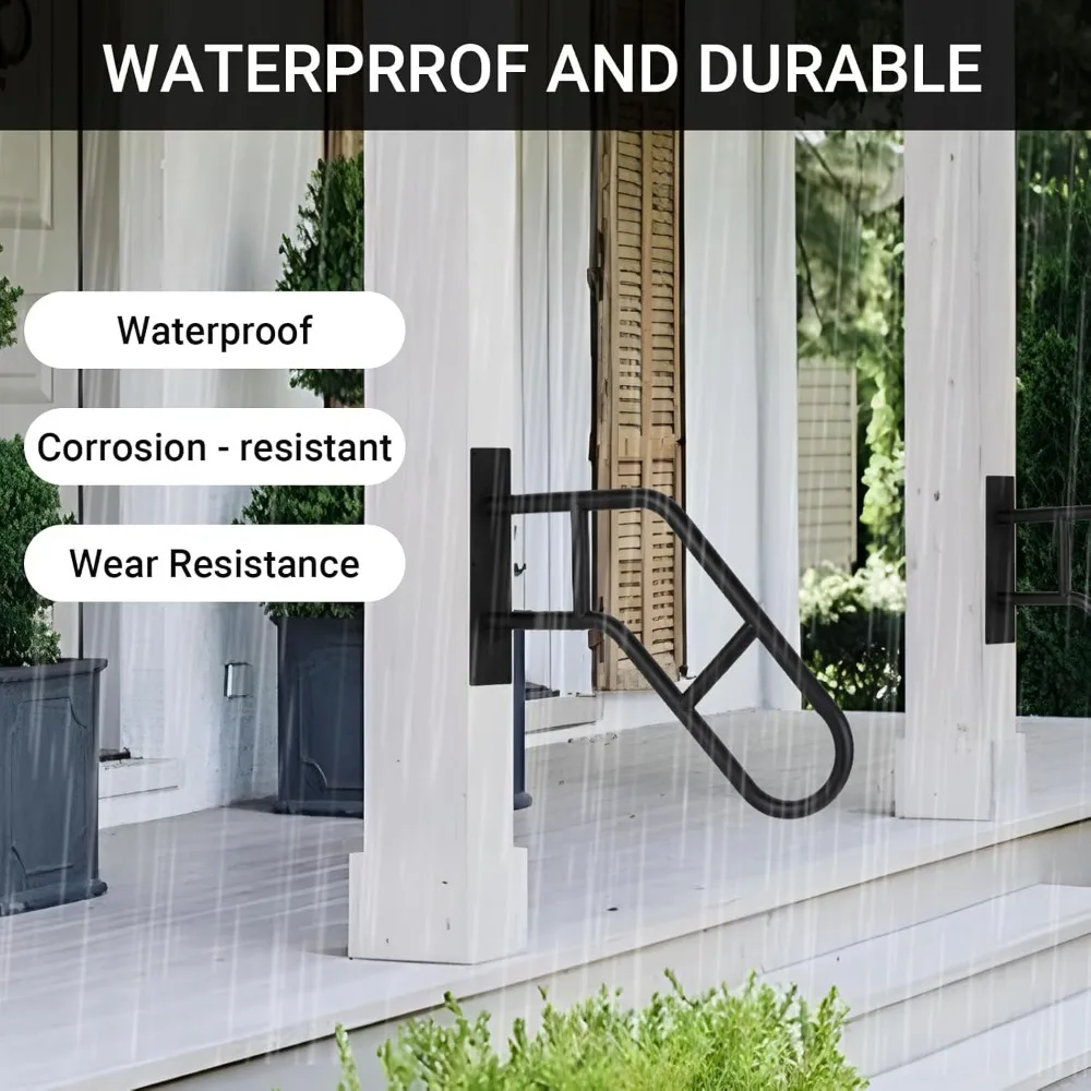 درابزين الدرج الخارجي لكبار السن والخطوات، درابزين مثبت على الحائط على شكل حرف U، مثالي للشرفات والطوابق والكراجات والحدائق، عبوتان #3