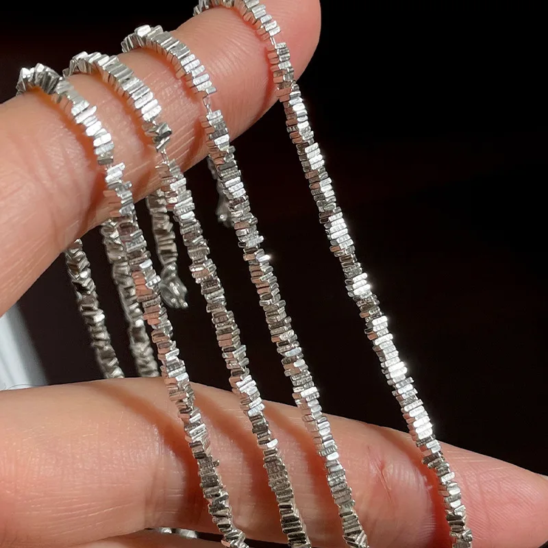 925 Sterling Silver Bracelet Irregular Cube Square Beads Punk Necklace For Woman Girl Fashion Jewelry Gift Dropship Wholesale