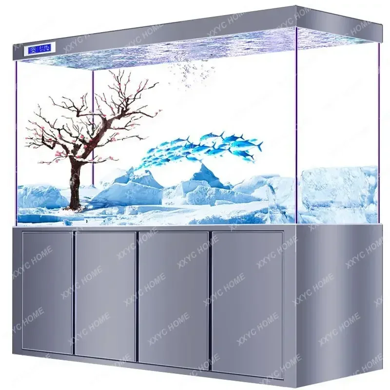 Medium and Large Office Floor Aquarium Bottom Filter Super White Glass Screen Hallway Partition Dragon Fish Tank