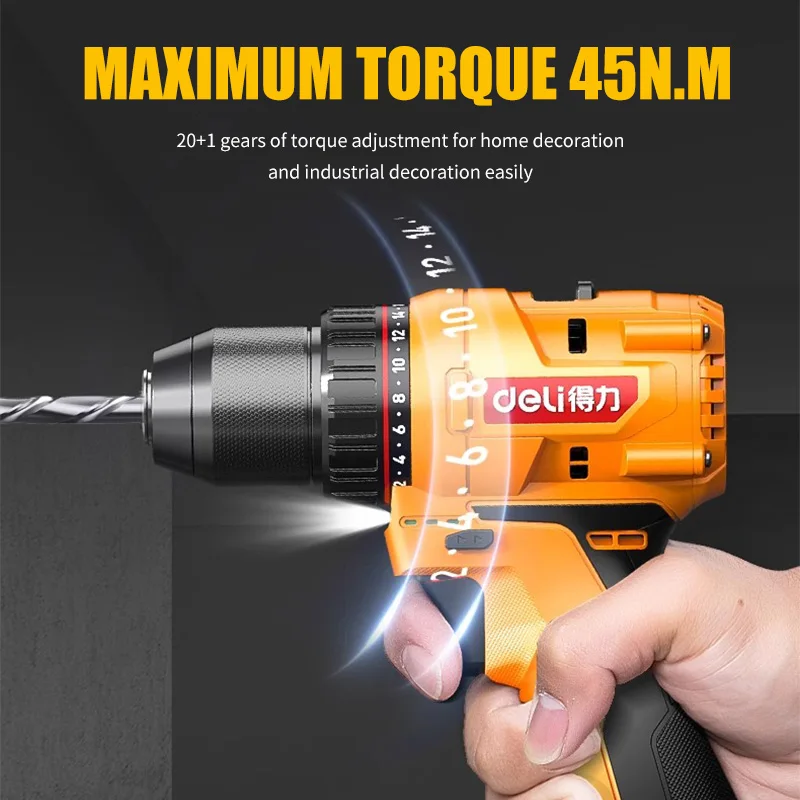 Deli New 16V Cordless Drill Electric Screwdriver Mini Wireless Power Driver DC Lithium-Ion Battery Power Tool