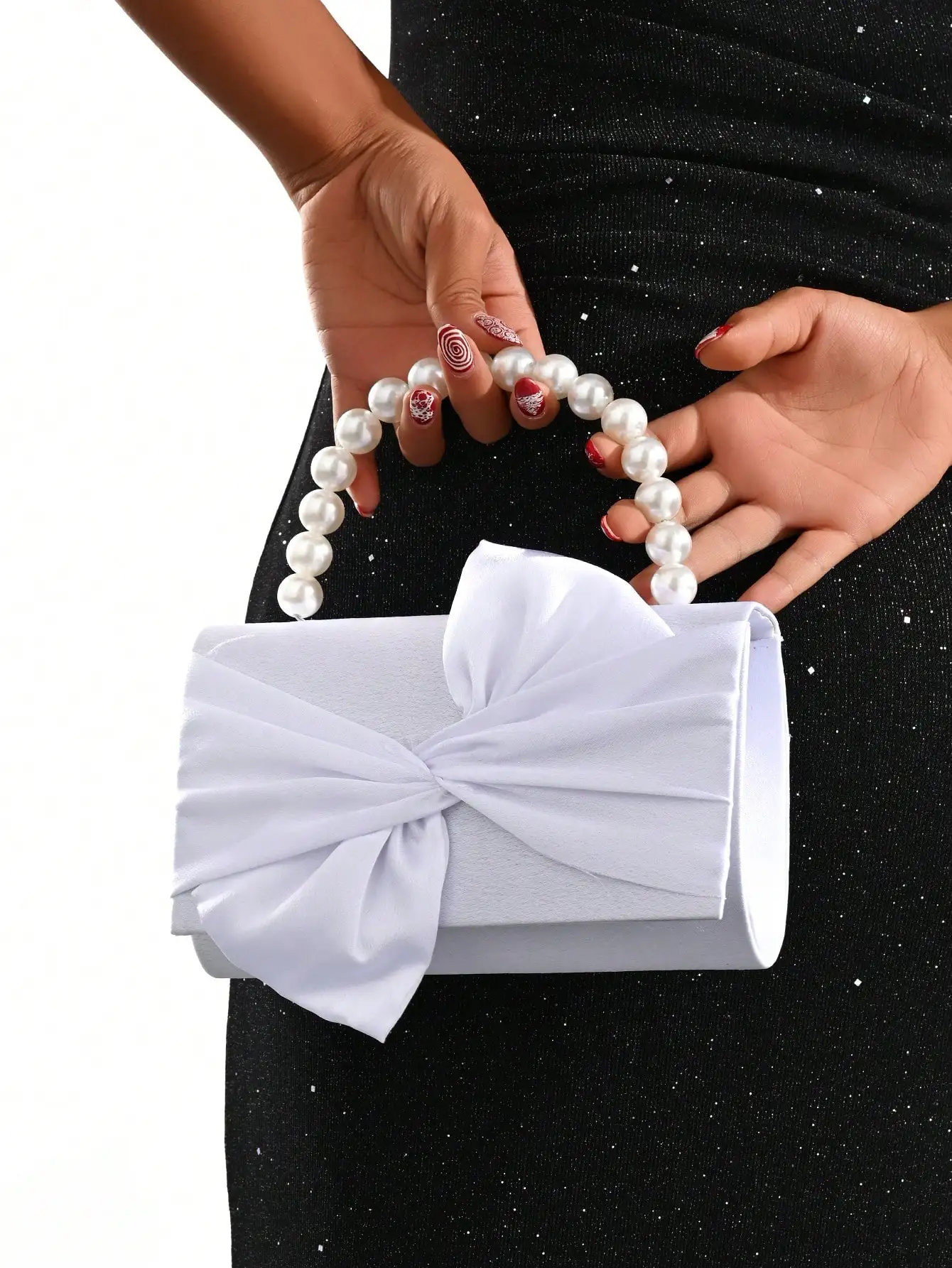 

Elegant Bow & Faux Pearl Evening Bag: Handheld, Matches Gowns/Wedding Dresses For Party/Wedding/Prom