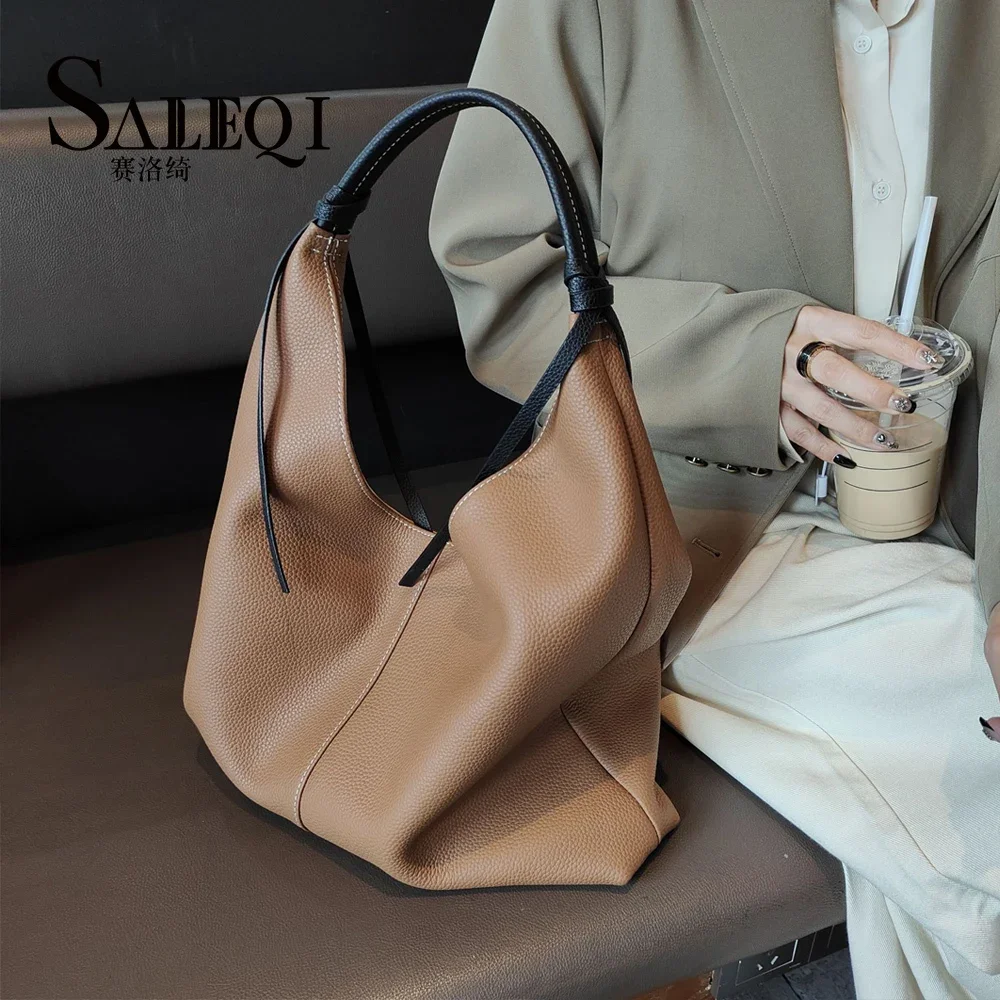 Genuine leather high-capacity women\'s bag  casual and lazy style tote bag  new one shoulder trendy underarm bag