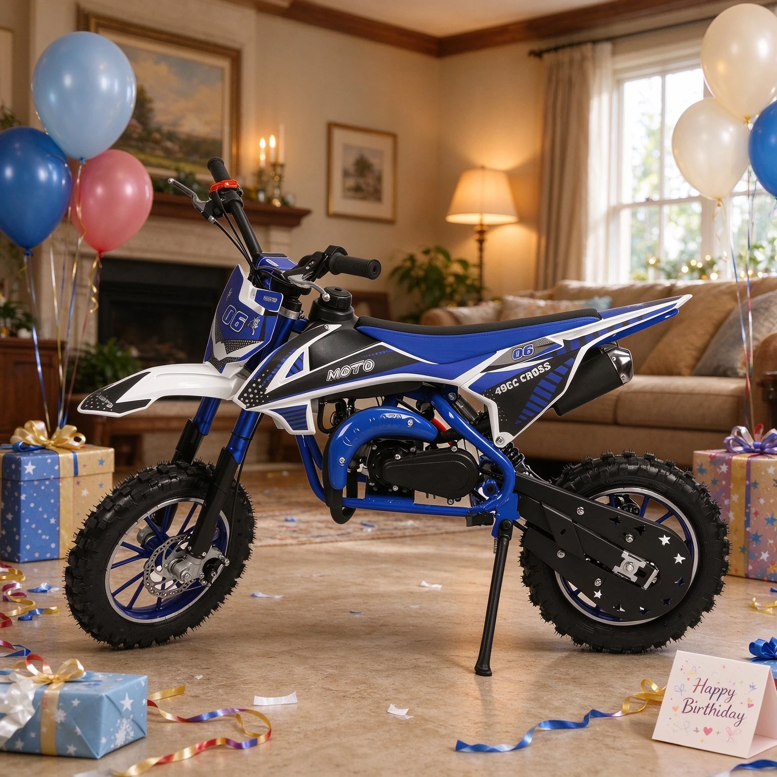 49cc 2-Stroke Gas Powered Kids Dirt Bike Mini Off-Road Motorcycle with Front Rear Disc Brakes 10 Inch Anti-Slip Tires Shock Absorption for Teens & Kids 4'0''-5'3'' Height Perfect Birthday Christmas Gift