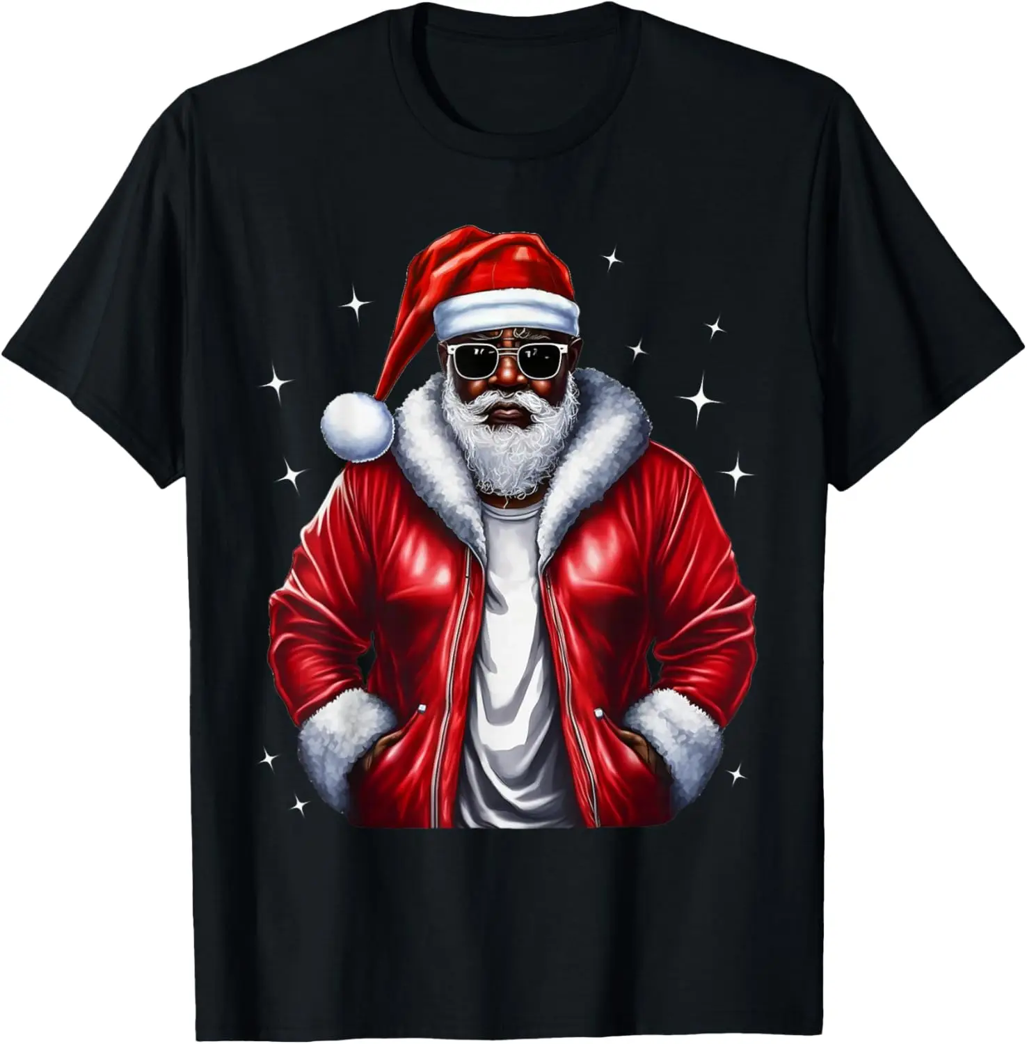 African American Santa Pajama Cool Black X-Mas T-Shirt 100% Cotton Trendy Y2K Short-Sleeve Tee – Soft, Quick-Drying, &