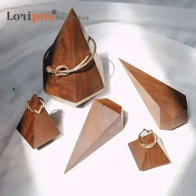Hight Quality Dark Brown Cone Black Walnut Solid Wood Ring Display Stand Storage Photo Props High-end Jewelry Display Stand, 1PC