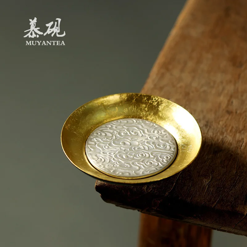 Mu Yan Handmade Gold Foil Lacquerware, Rustic Ceramic Zen-Inspired Wabi-Sabi Style Dry Tray, Ceremony Utensils, Tea Table Tray