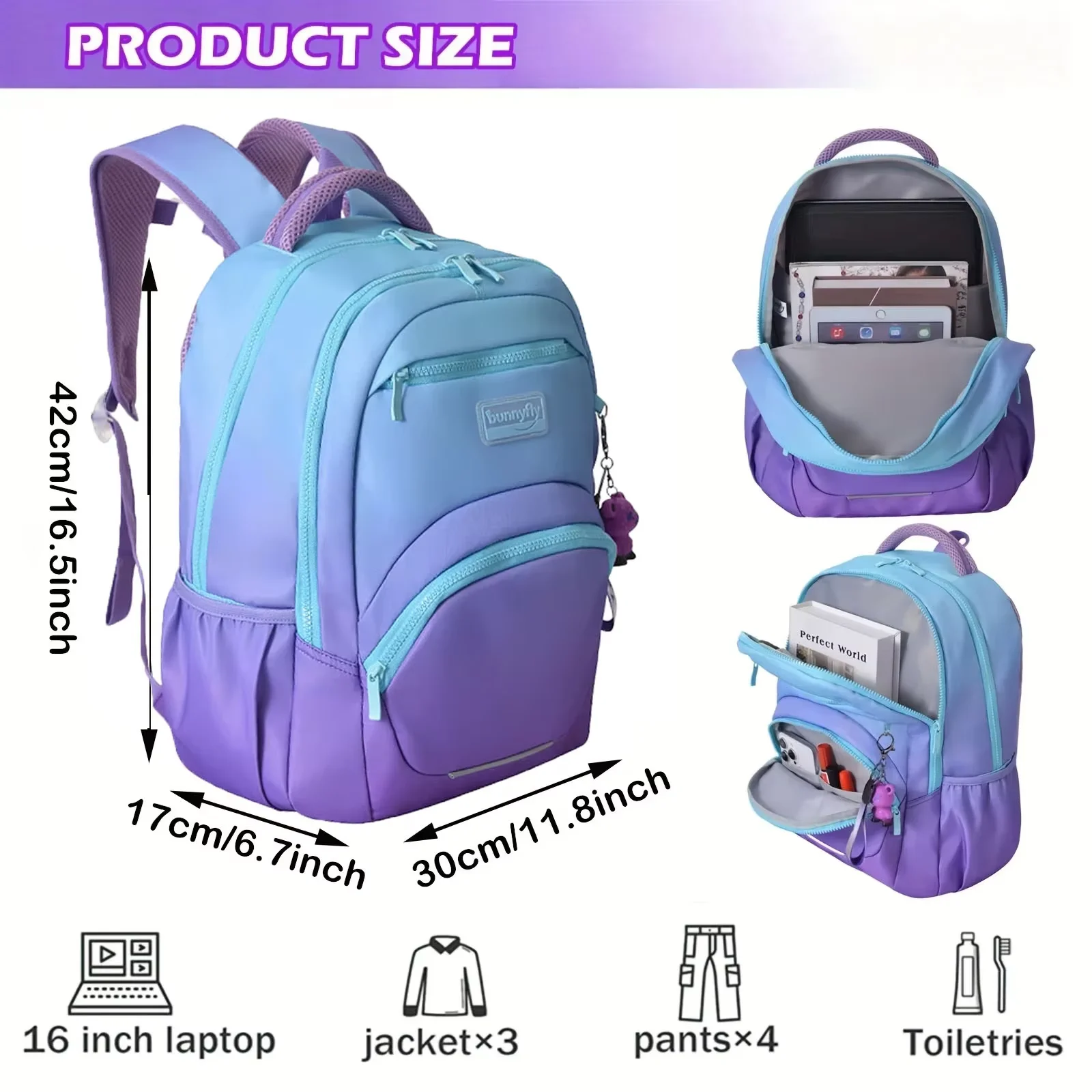 Bunnyfly Large Capacity Backpack for Teen Girls And Boys College Middle High School Student Laptop Bag Women's Daypack Bookbag