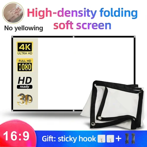 MIXITO 16:9 Ratio Hight-density Portable Foldable Projection Screen 1080P 3d 4K HD Projector Movie 60 72 84 92 100 120 150 Inchs
