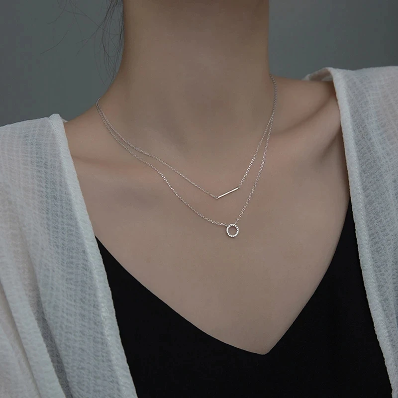 925 Sterling Silver Female Geometric Double Necklace Clavicle Chain Pendant for Women Wedding Party Gift Fine Jewelry Accessorie
