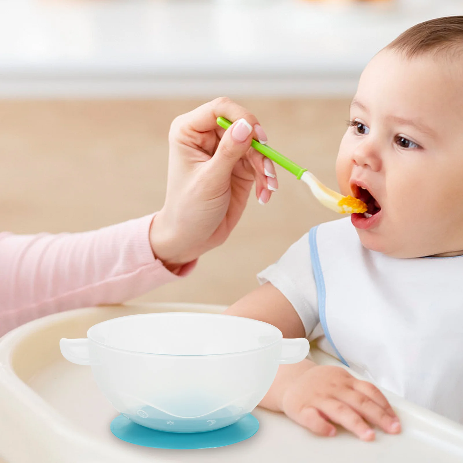 

Набор детских присосок, синяя нескользящая летающая тарелка, дизайн, присоска, крышка, ложка, безопасная детская посуда, миска для кормления малышей