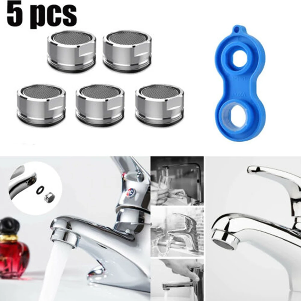 5pcs Faucet Aerators Water Saving M24 Aerator Faucet Tap Replace Filter Nozzle With Wrench Bathroom Kitchen Faucet Supplies