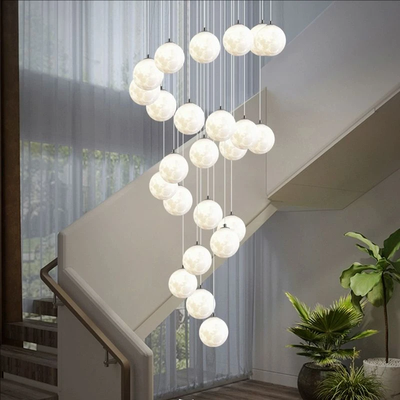 Staircase pendant light villa creative 3D moon rotating living room hotel lobby pendant light modern simple long hanging lamp