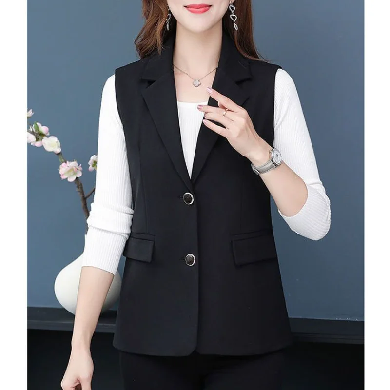Western femmes printemps et automne nouveau polyvalent tempérament décontracté sans manches costume gilet haut